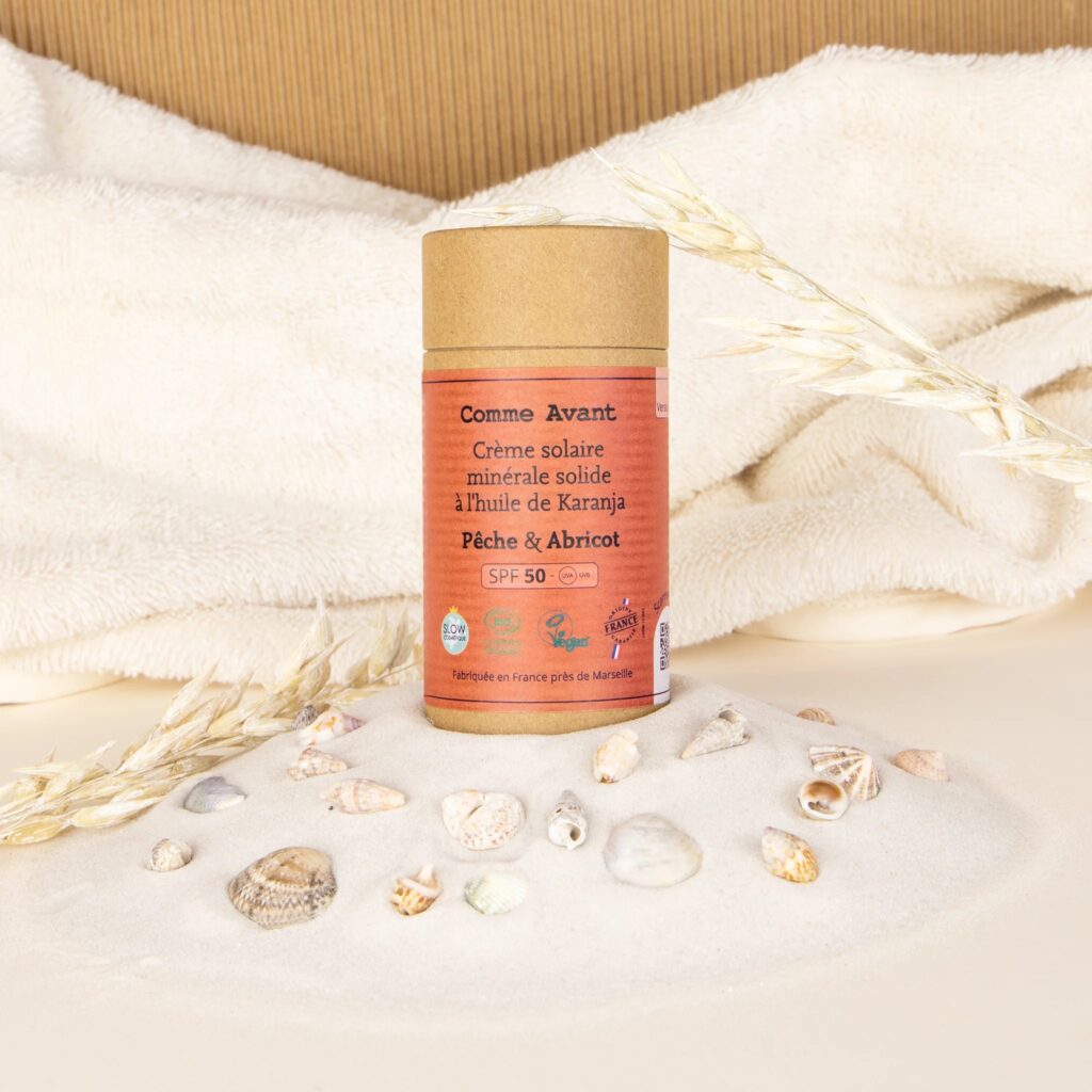 SPF50 Solid Mineral Sunscreen with Karanja Oil – Peach & Apricot