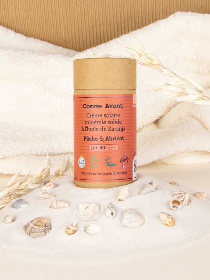 SPF50 Solid Mineral Sunscreen with Karanja Oil – Peach & Apricot