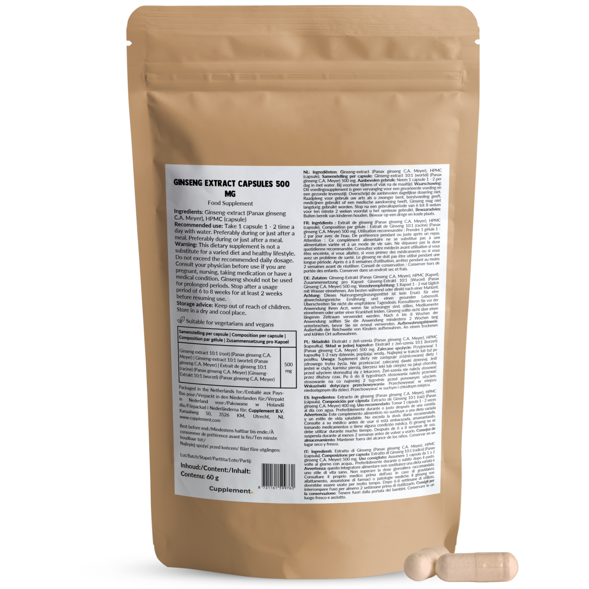 Panax Ginseng -10:1 Extract-500 MG Per Capsule