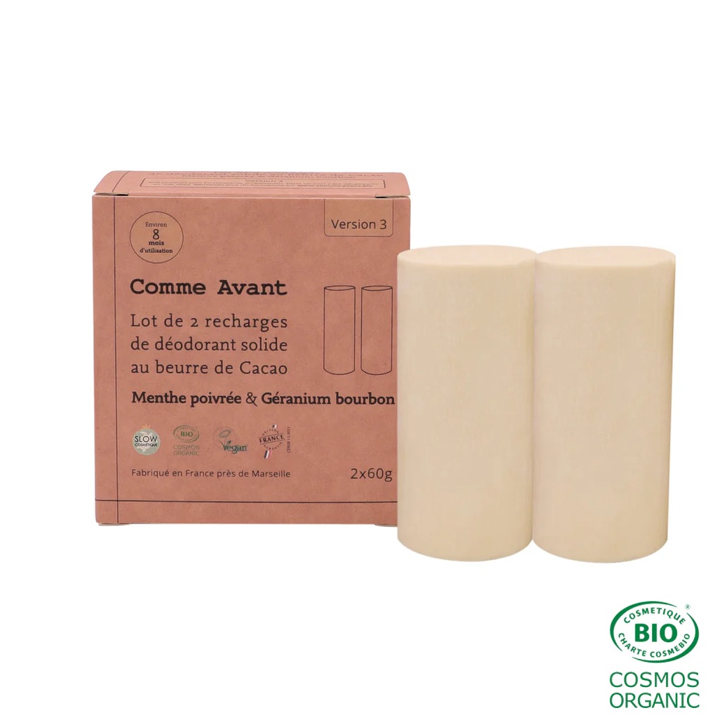 Déodorant solide géranium bourbon & menthe poivrée -Lot de 2 recharges