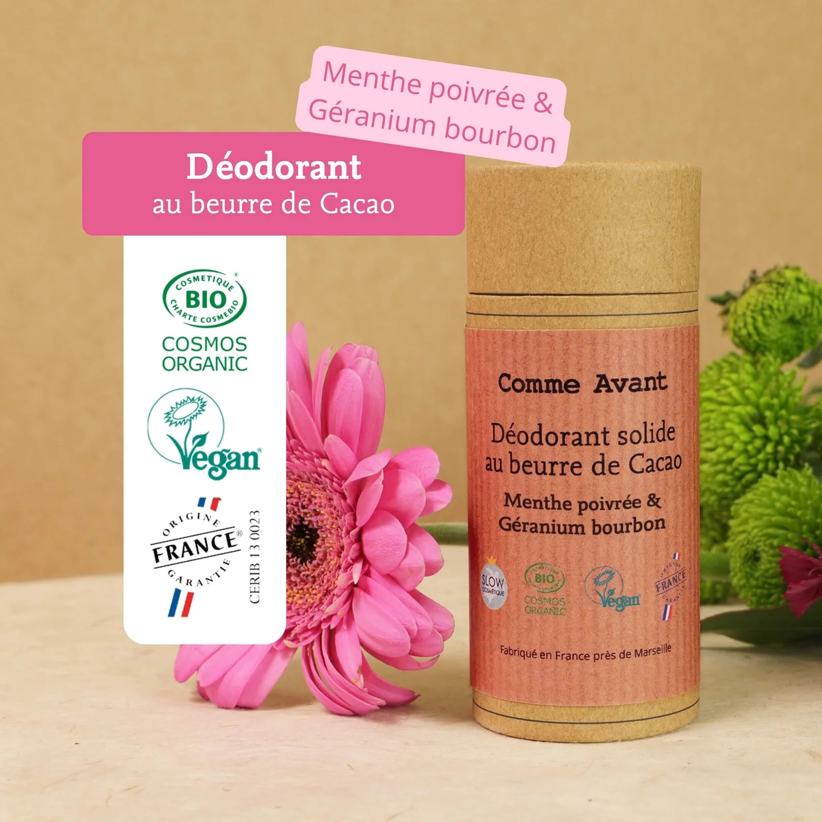 Déodorant solide géranium bourbon & menthe poivrée -Lot de 2 recharges
